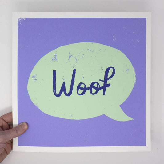 Woof Speech Bubble  – 12x12 Dog Art Print